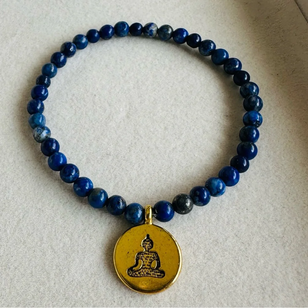 Spiritual Gemstone Bracelet with Gold Buddha Charm